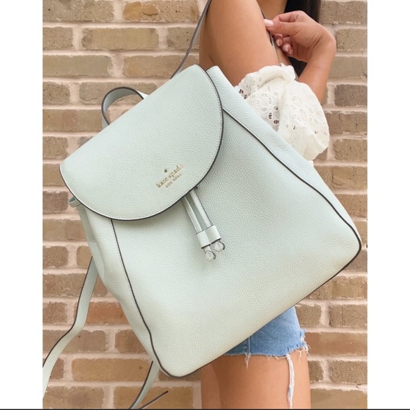 kate spade Handbags - Kate Spade Leila Large Flap Backpack Drawstring Hazy Morning Blue Pebble Leather